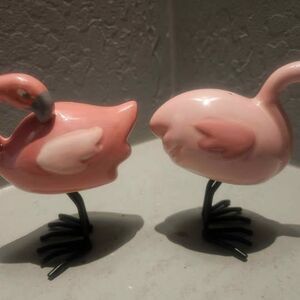 Pink Flamingo Ceramic Salt and Pepper Shakers with Metal Feet